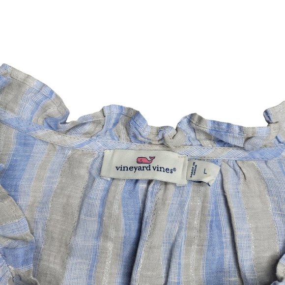 Vineyard Vines Shine Stripe Ruffle Popover Top Linen ruffle sleeve summer beach - Picture 6 of 8